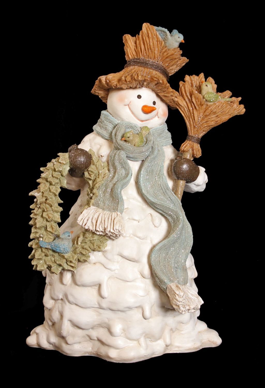 Large White Winter Sage Snowman Statue - 42cm tall x 25 wide x 20 deep.