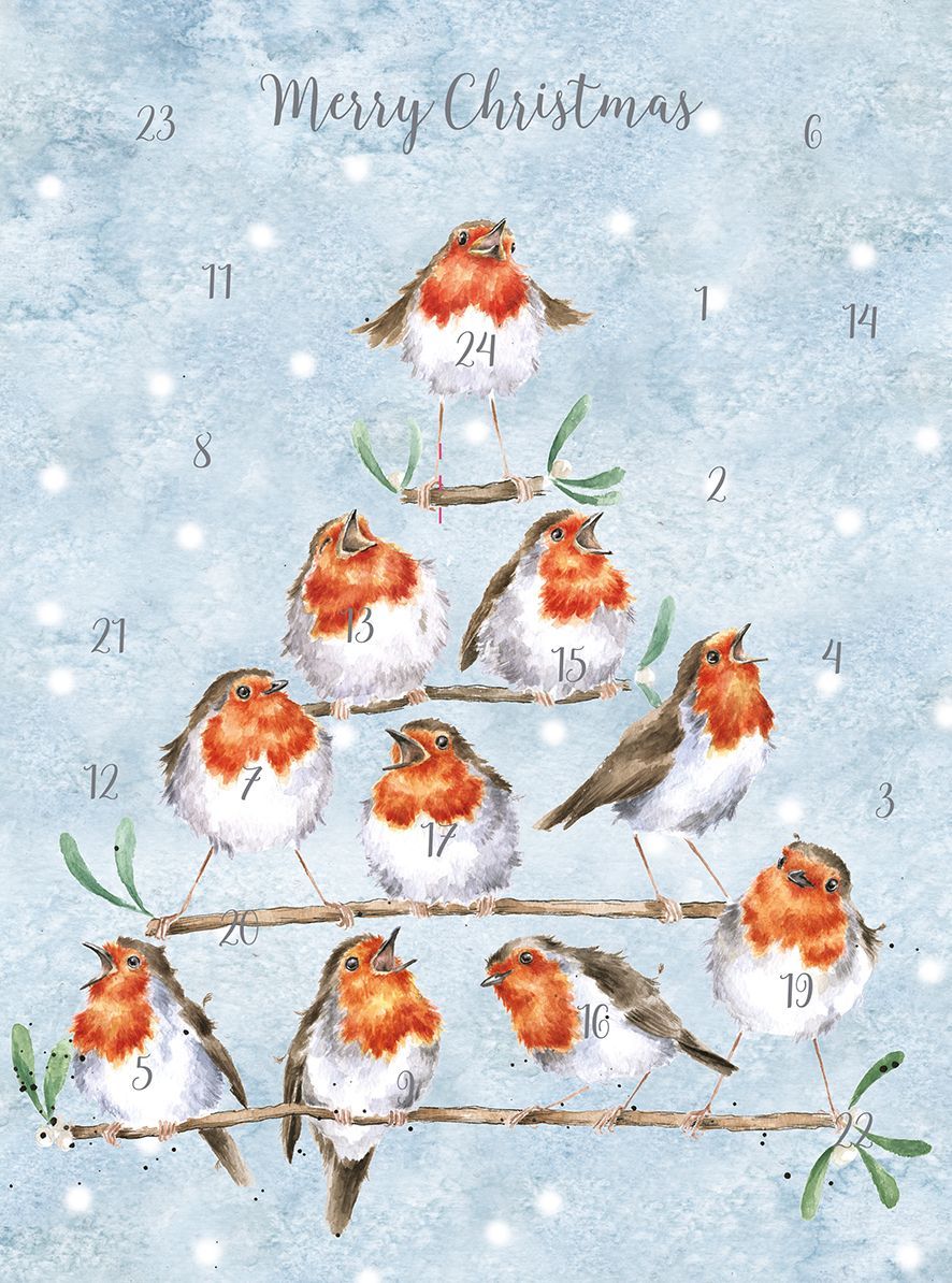 'Rocking Robins' Advent Calendar Card by Wrendale - 210mm x 158mm
