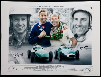 Tony Brooks and stirling Moss Duel signed 12x16 Montage Photogra