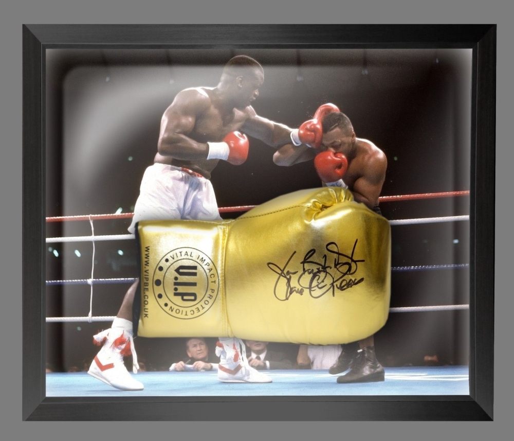 James "Buster" Douglas Signed Boxing Glove Gold Everlast In Acrylic Display 