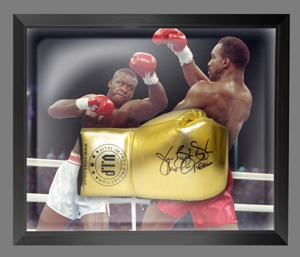 James "Buster Douglas" Signed Gold VIP Boxing Glove In A Dome Frame : B