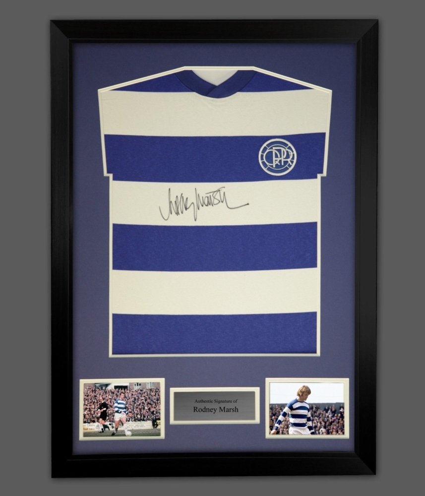 Rodney Marsh Signed Queens Park Rangers Football Shirt In A Frame