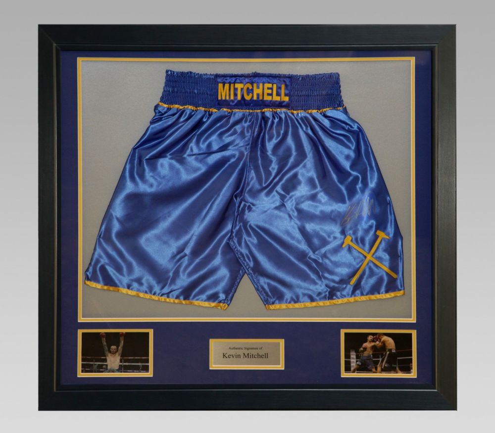 Kevin Mitchell Signed Trunks In A Framed Presentation