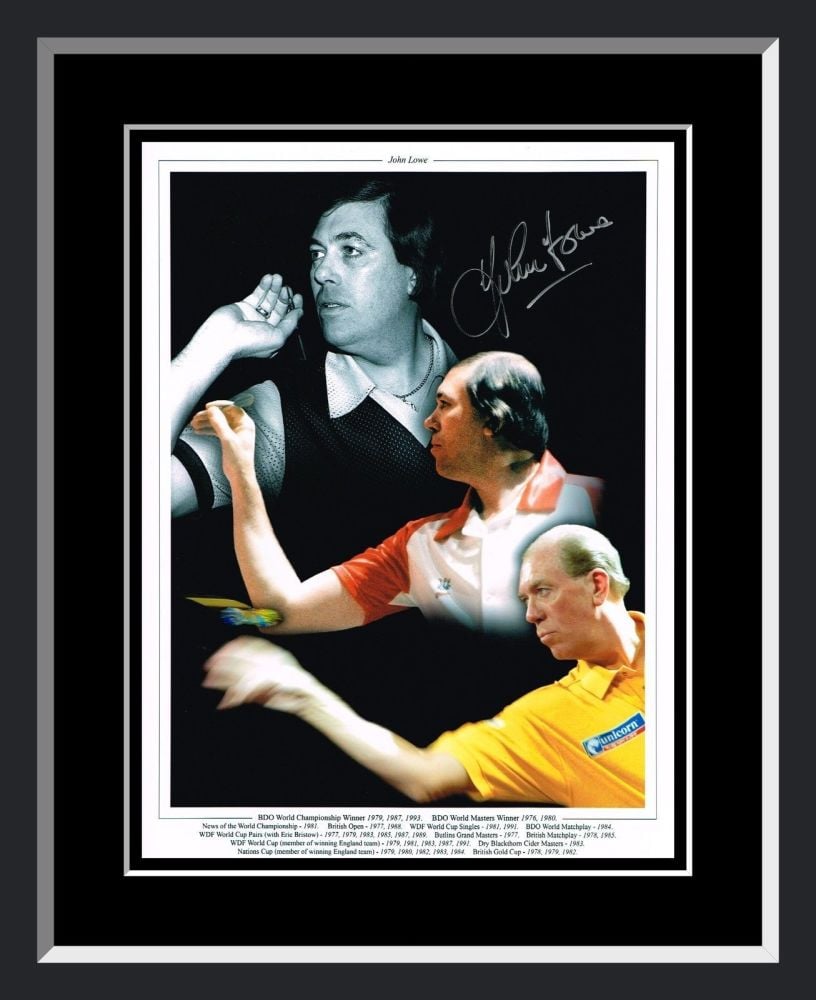 John Lowe Signed And Framed Darts Photograph.