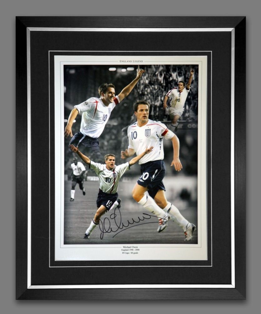 Michael Owen England Signed And Framed Football 12x16 Photograph