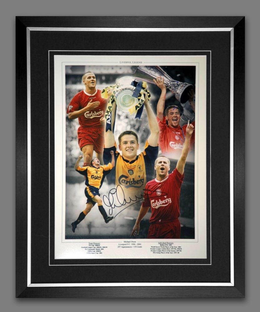 Michael Owen Liverpool Signed And Framed Football 12x16 Photograph