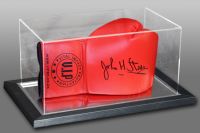 John H Stracey Hand Signed Union Red Boxing Glove Presented In An Acrylic Case