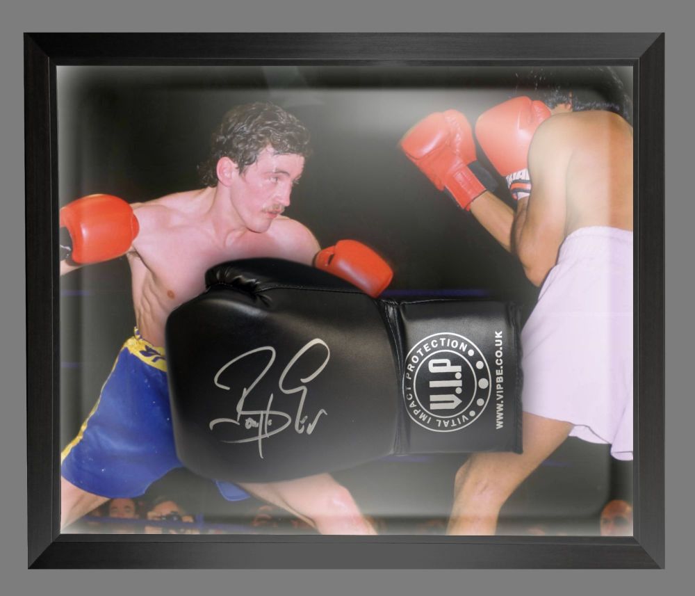 Barry McGuigan Signed Black Vip Boxing Glove Presented In A Dome Frame : B
