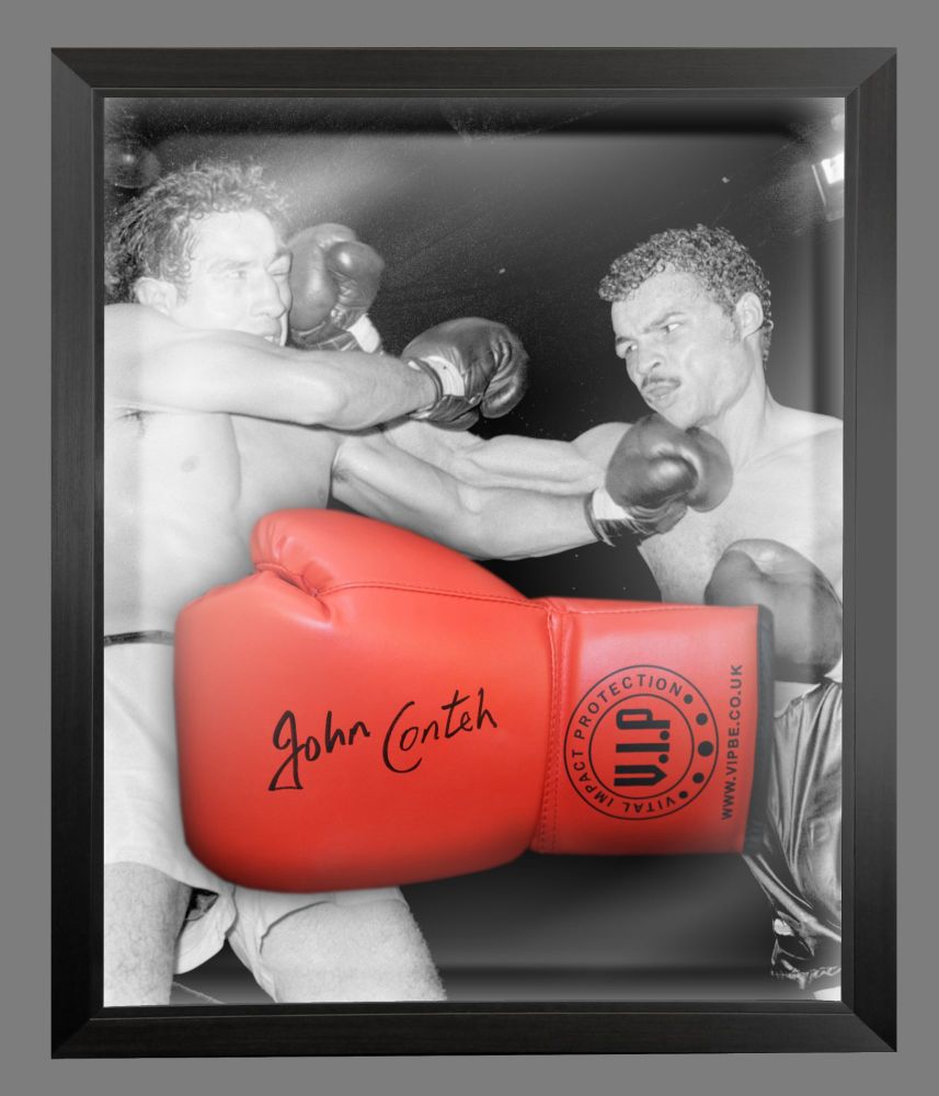 John Conteh Signed Red VIP Boxing Glove Presented In A Dome Frame A 