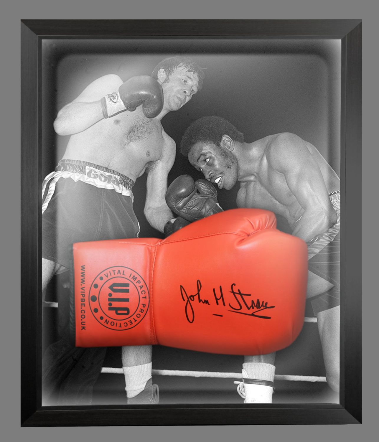 John H Stracey Hand Signed Union Jack VIP Boxing Glove. 