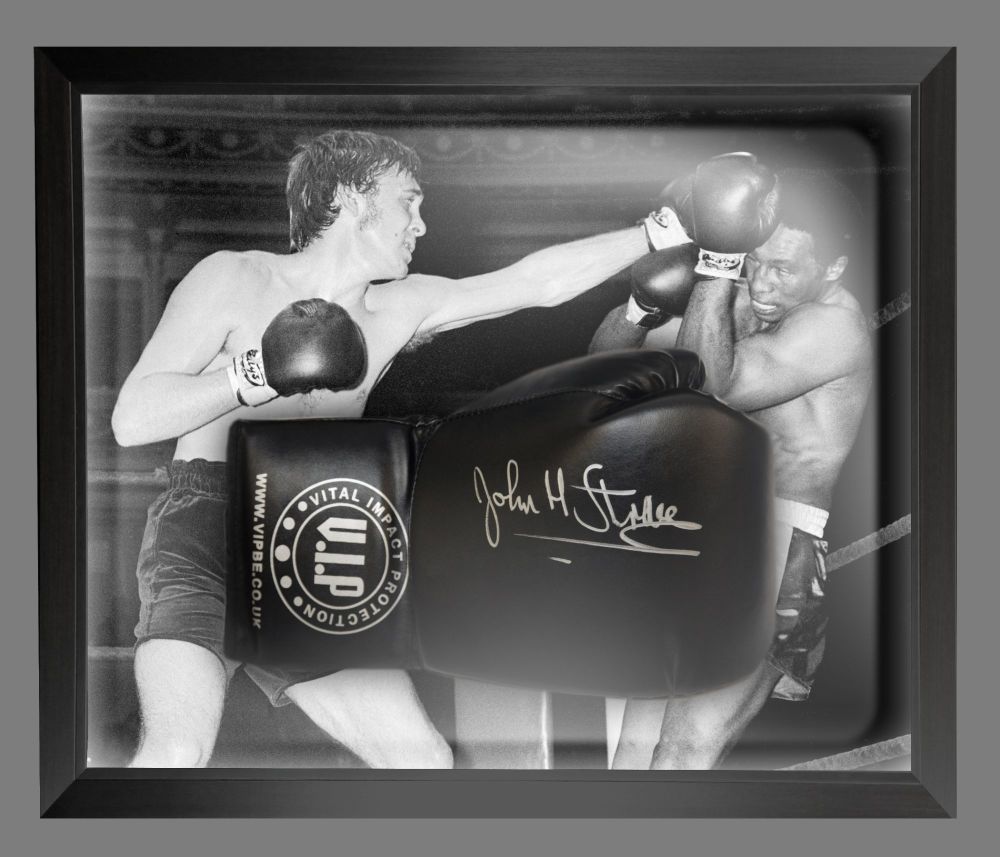 John H Stracey Signed Black VIP Boxing Glove Presented In A Dome Frame : A