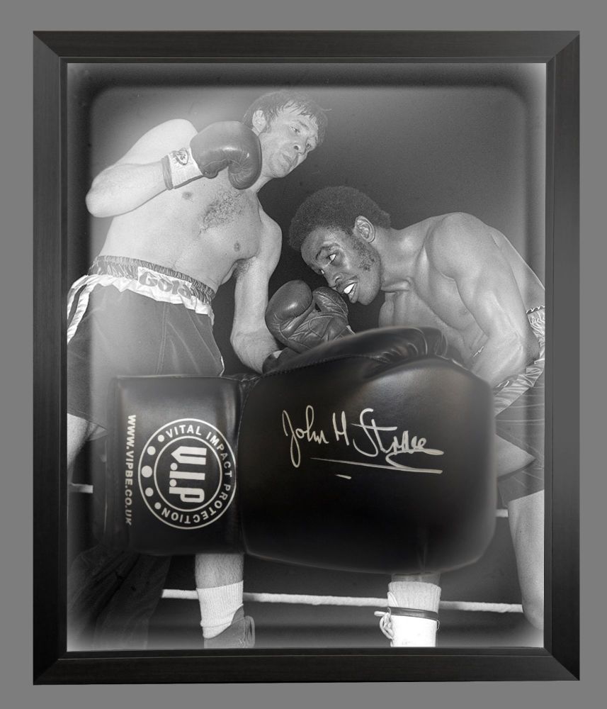 John H Stracey Signed Black VIP Boxing Glove Presented In A Dome Frame : B