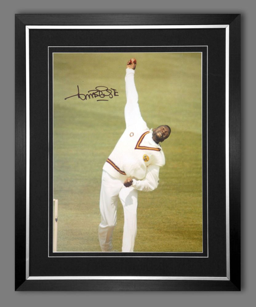 Curtly Ambrose Hand Signed  And Framed Cricket 12 x16 Photograph : F