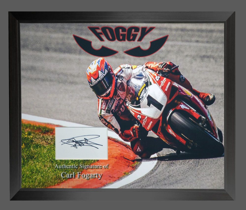Carl Fogarty Super Bike Hand Signed And Framed   White Card  In A Framed Presentation.