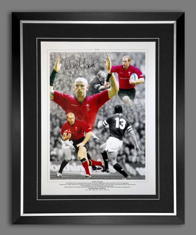 Gareth Thomas Hand Signed and Framed 12x16 Wales Rugby Montage