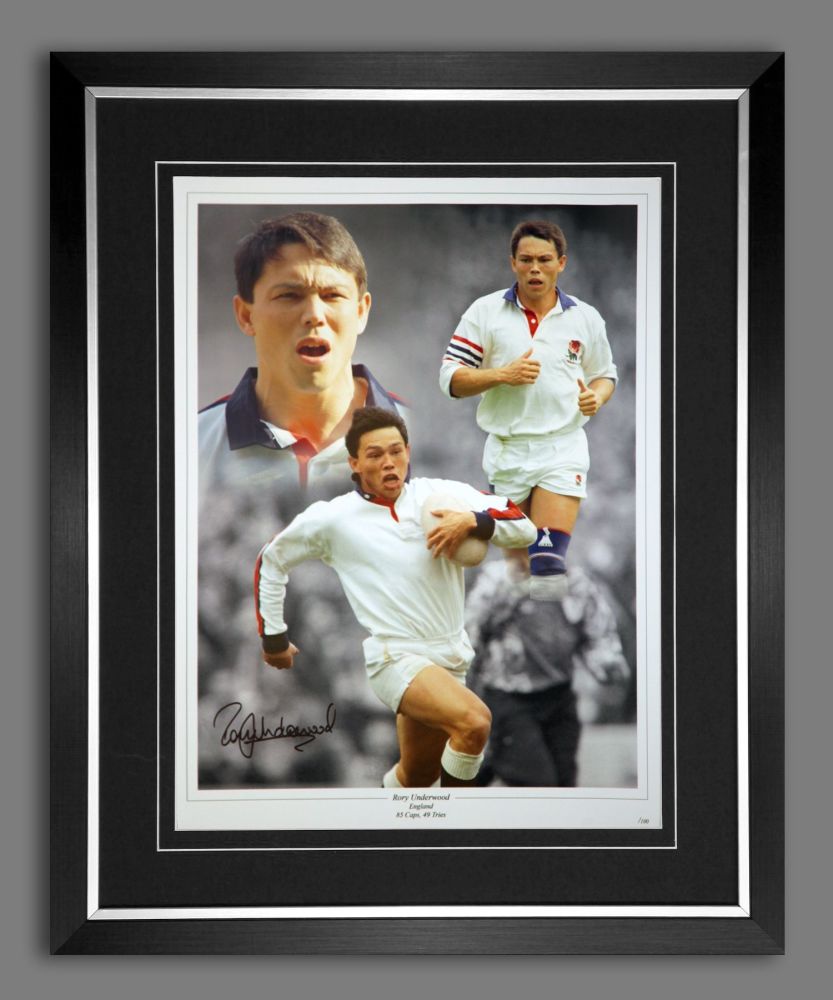 Rory Underwood Hand Signed And Framed 12x16 England Rugby Montage
