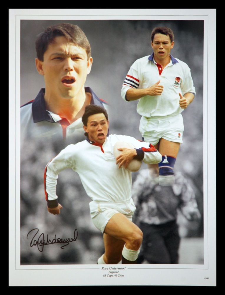  Rory Underwood Hand Signed 12x16 England Rugby Montage