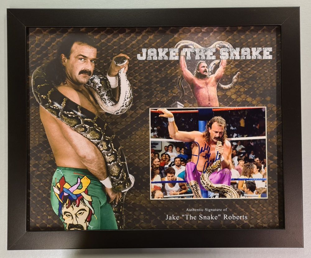 Jake The Snake Roberts Hand Signed And Framed Wrestling Photograph In A Fra