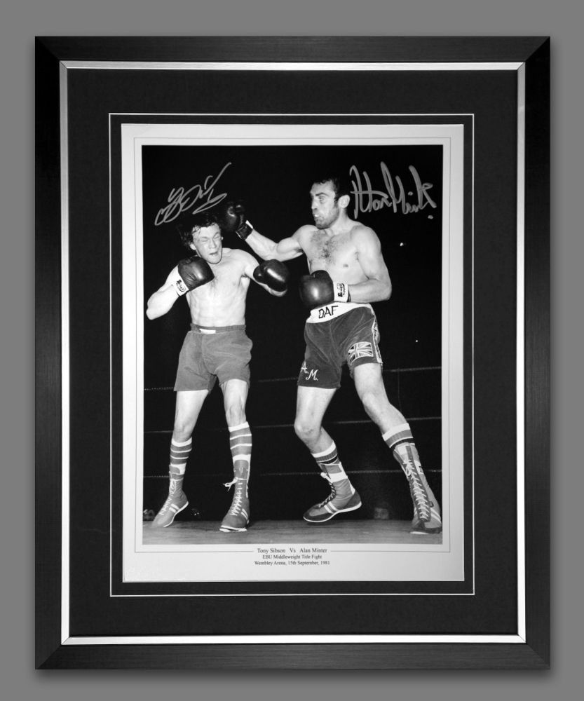 Alan Minter And Tony Sibson Dual Signed And Framed Boxing 12x16 Photograph