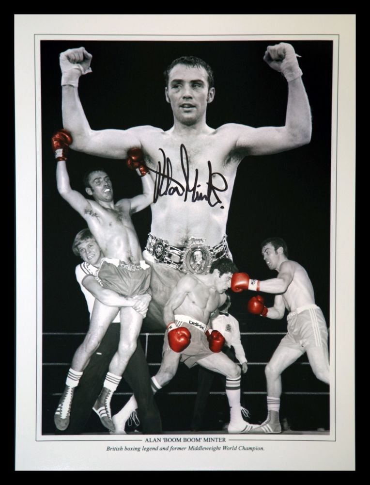 Alan Minter Hand Signed 12x16 Boxing Montage