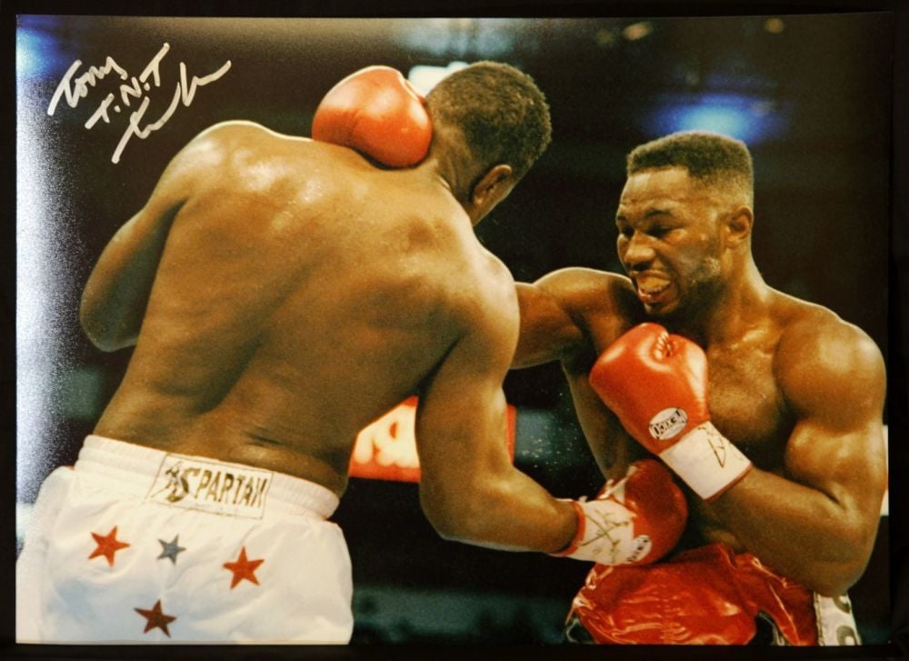 Tont Tnt Tucker Vs Lennox Lewis Hand signed 12x16 Boxing Photogrph