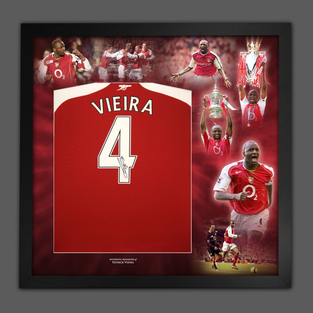 Patrick Vieira Signed Arsenal Fc Football Shirt In A Framed Presentation