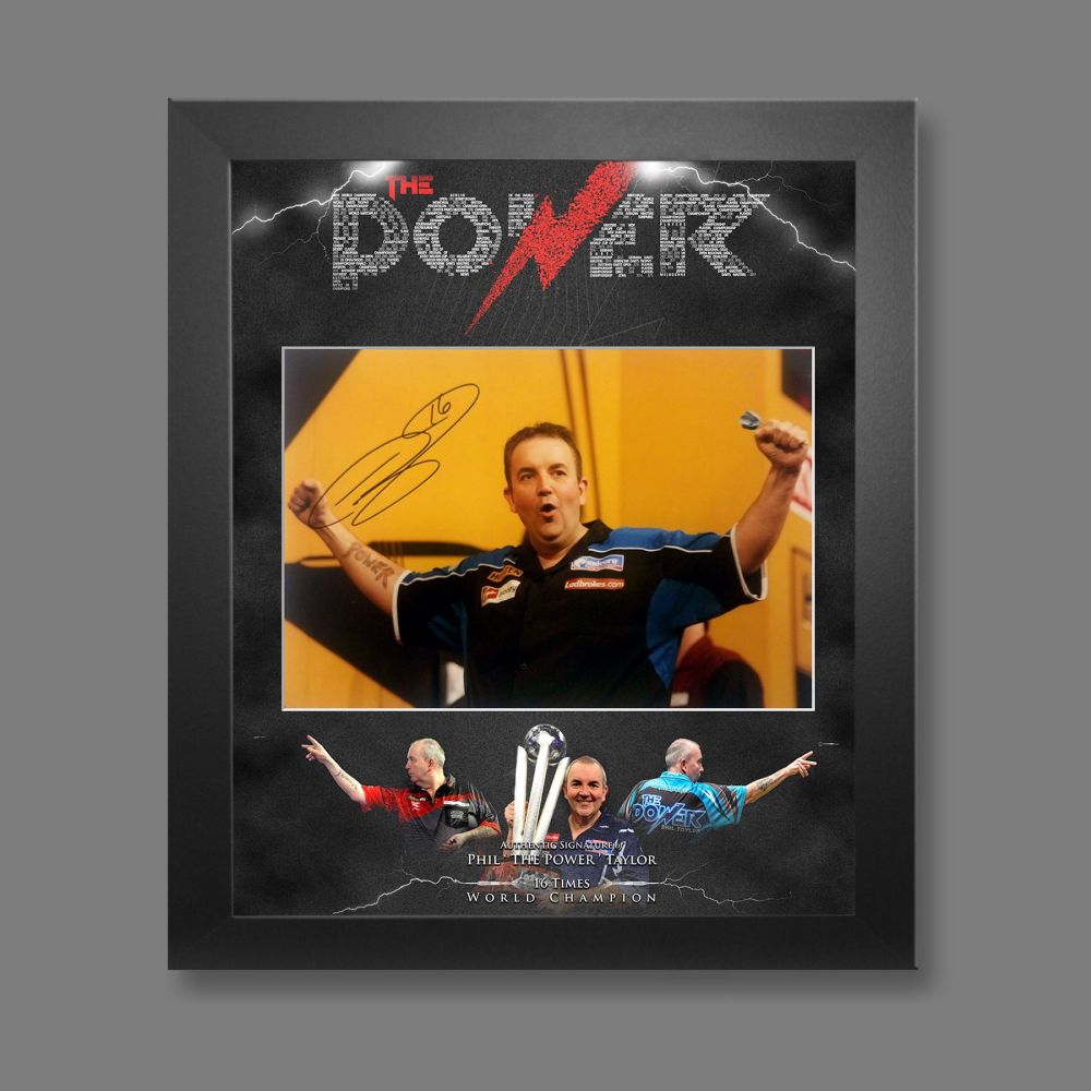  Phil Taylor Signed 12x16 Darts Photograph Framed In A Picture Mount Displa
