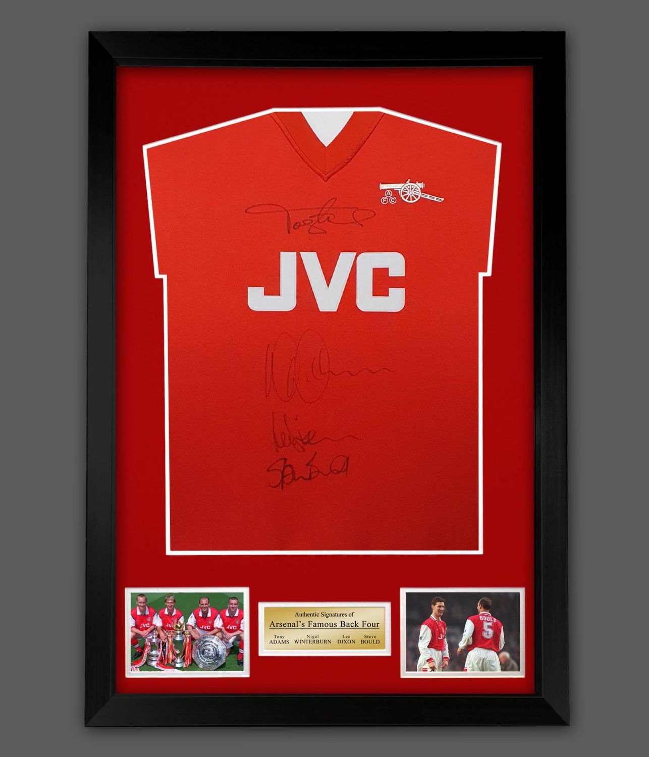 Arsenal Back Four Signed Football Shirt In Framed Display