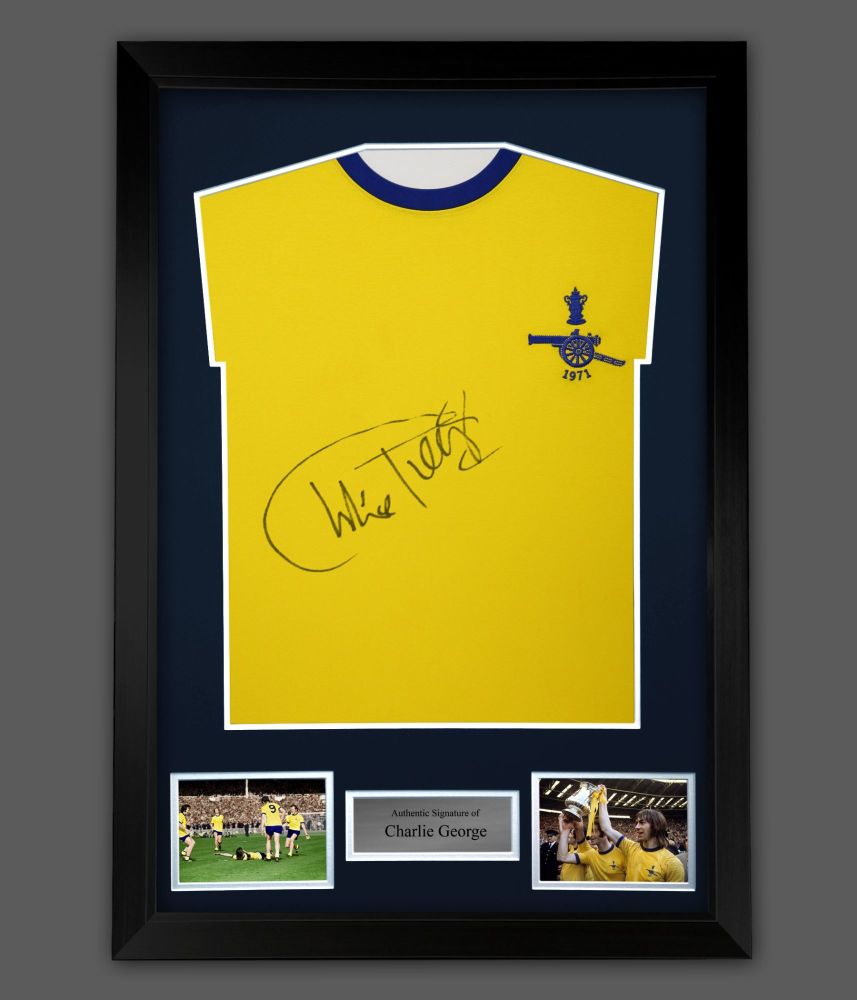 Charlie George Hand Signed Arsenal 1971 Football Shirt In A Framed Presenta