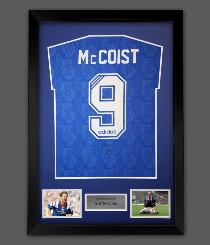 Ally McCoist Hand Signed Rangers Football shirt  In A Framed Presentation