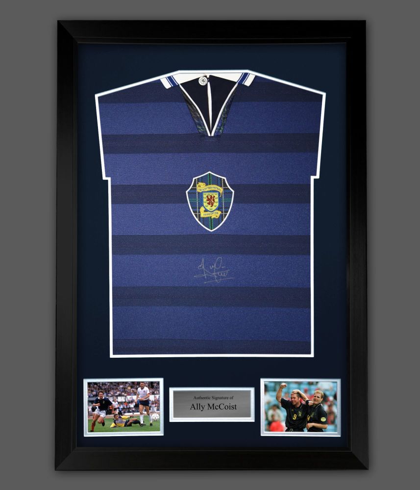 Ally McCoist Hand Signed Scotland Football shirt  In A Framed Presentation 