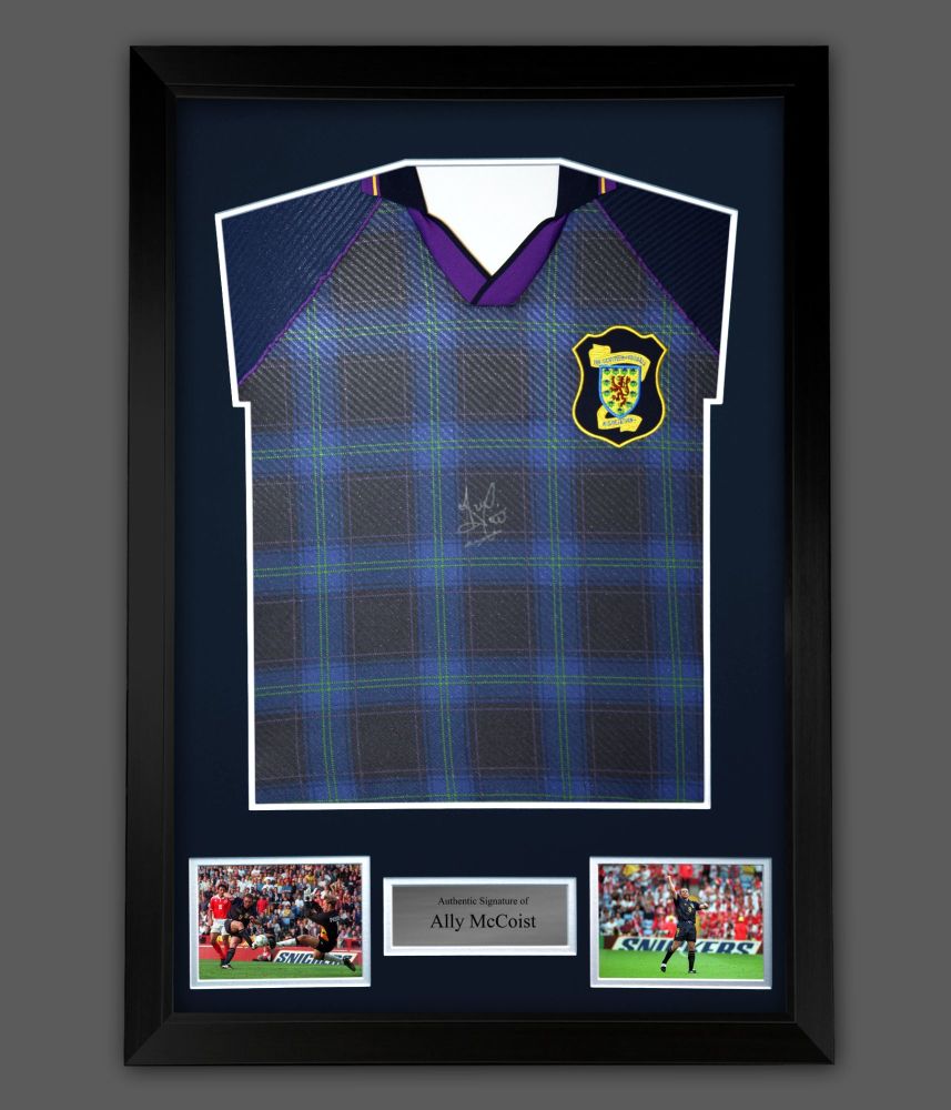 Ally McCoist Hand Signed Scotland Front Euro 96 Football shirt  In A Framed Presentation