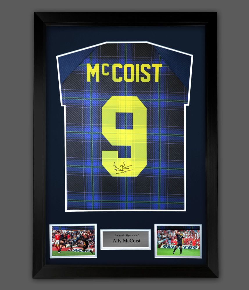 Ally McCoist Hand Signed Scotland Back Euro 96 Football shirt  In A Framed Presentation