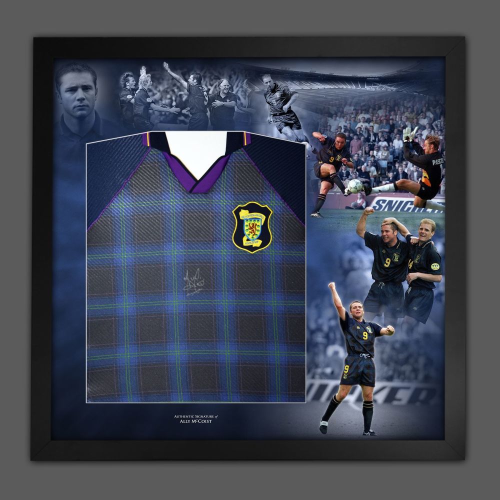 Ally McCoist Hand Signed And Framed  Scotland 96 EuroFront  Football Shirt 