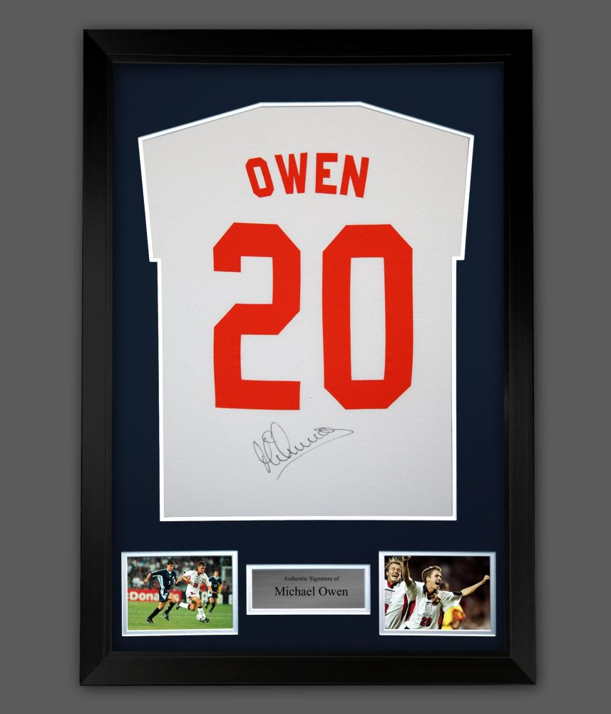 Michael Owen Hand Signed White T-Shirt In A Frame Presentation 