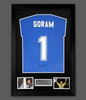 Andy Goram Hand Signed Blue Player T-Shirt In A Framed Presentation