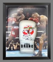 New Frank Bruno Signed White Vip Boxing Glove Presented In A Dome Frame 