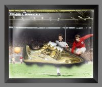   Geoff Hurst Hand Signed Gold Football Boot Presented In A Dome Frame : A 