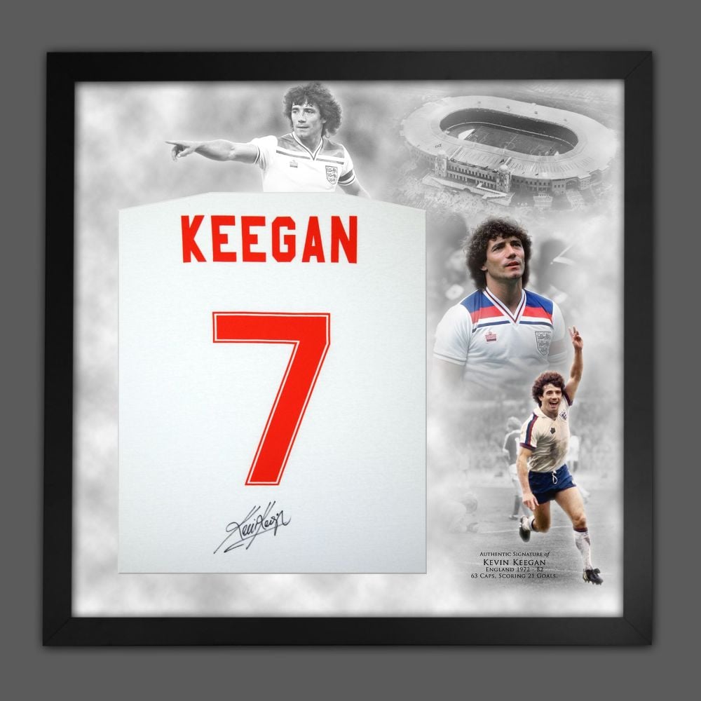 Kevin Keegan Hand Signed White Player T-Shirt In A Framed Picture Mount Pre
