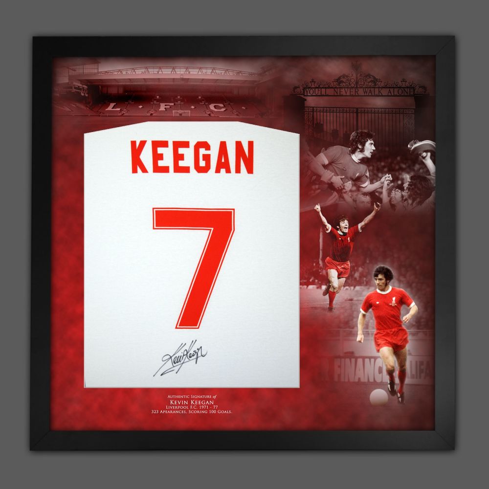 Kevin Keegan Hand Signed White Player T-Shirt In A Framed Picture Mount Presentation : B 