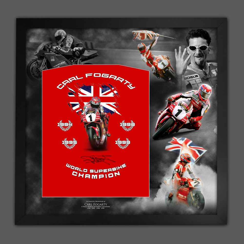 Carl Fogarty Hand Signed Custom Designed T-Shirt Framed In A Picture Mount Display