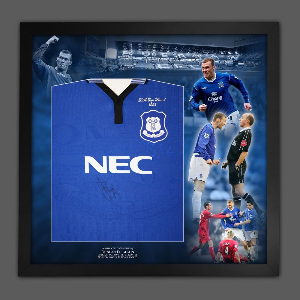 Duncan Ferguson Signed And Framed Everton Fc Football Shirt In A Picture Mo
