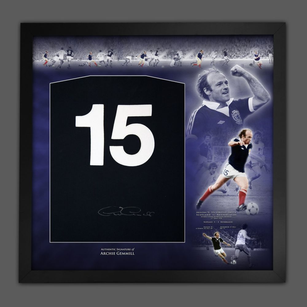 Archie Gemmill Back Signed Scotland Football Shirt In A Framed Picture Mount Display