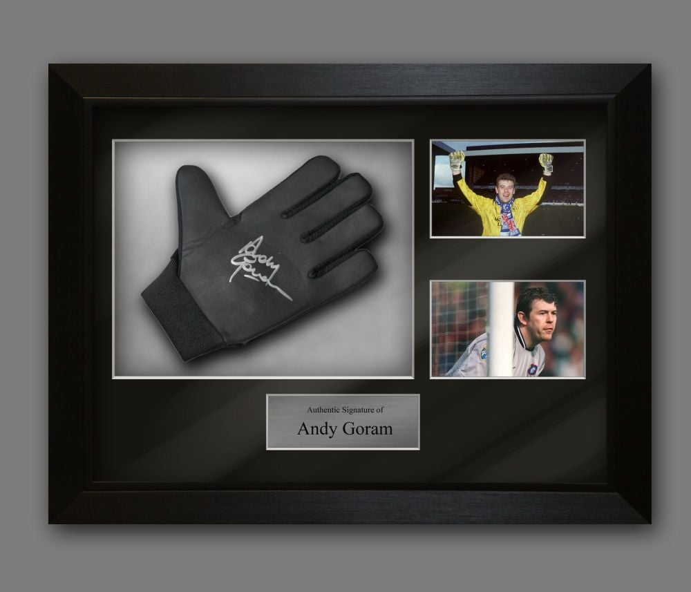 Andy Goram Rangers Fc Signed Football Goalkeeper Glove In A Framed Presenta