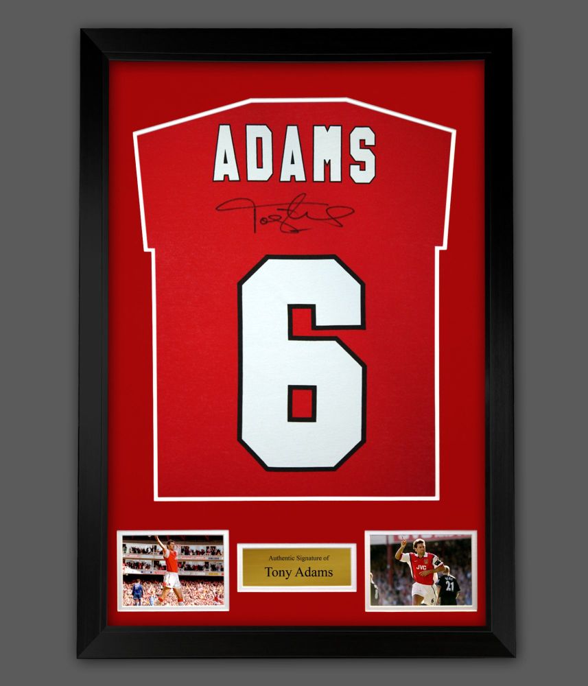  Tony Adams Hand Signed Red Player T- Shirt  In A Framed Presentation : A :