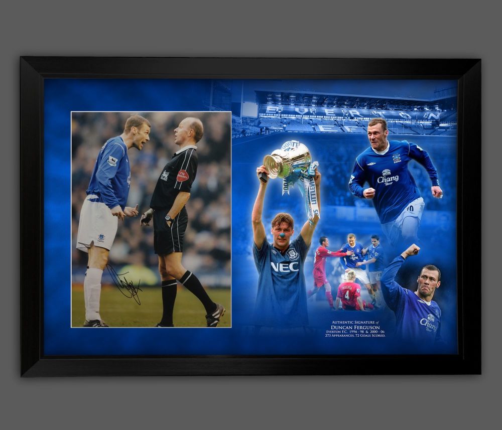    Duncan Ferguson Hand Signed Everton 12x16 Football Photograph In A Frame