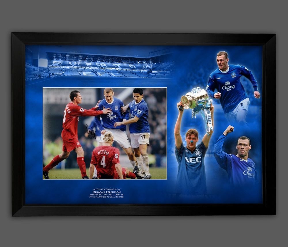   Duncan Ferguson Hand Signed Everton 12x16 Football Photograph In A Framed