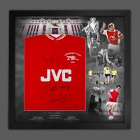   Highbury Arsenal Legends Charlie George, Liam Brady And Tony Adams Hand Signed Football Shirt  In A Picture Mount Display 