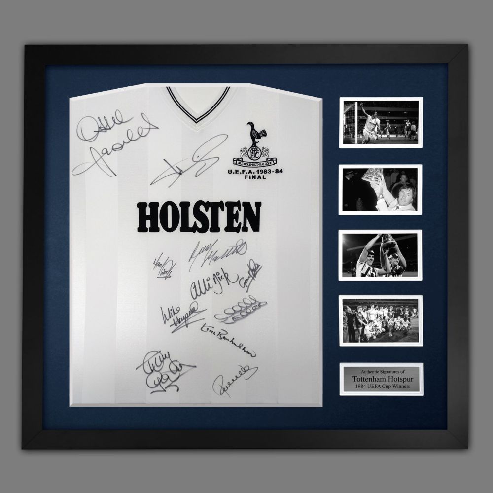   Tottenham Hotspurs 1984 Football Shirt In Framed Display Signed By 11 Pla