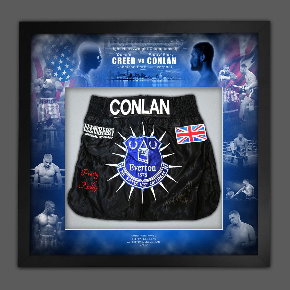   Tony Bellew Signed Pretty Boy Conlan Creed Boxing Trunks In A Picture Mount Display